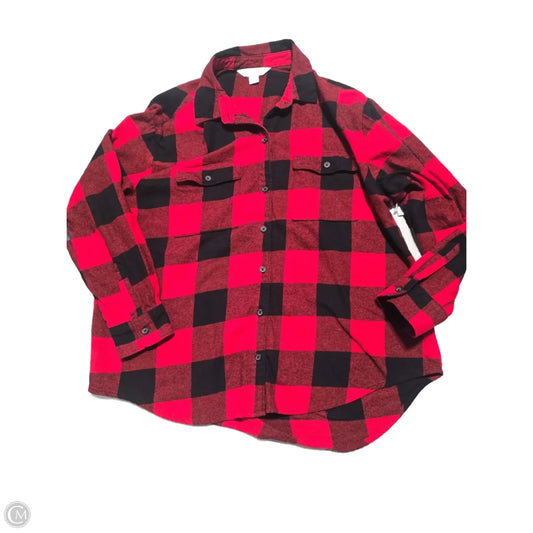 Top Long Sleeve By Old Navy In Plaid Pattern, Size: L