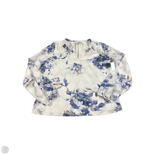 Blouse Long Sleeve By White House Black Market In Blue & White, Size: Xs