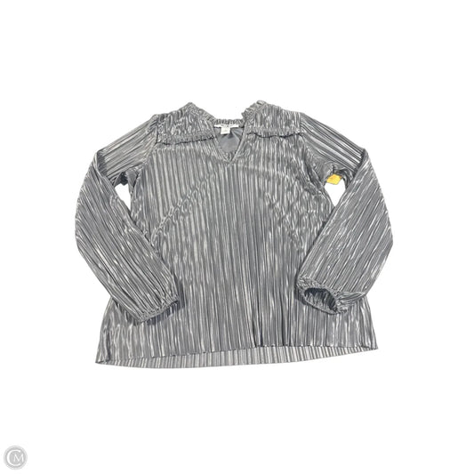 Blouse Long Sleeve By White House Black Market In Silver, Size: Xs