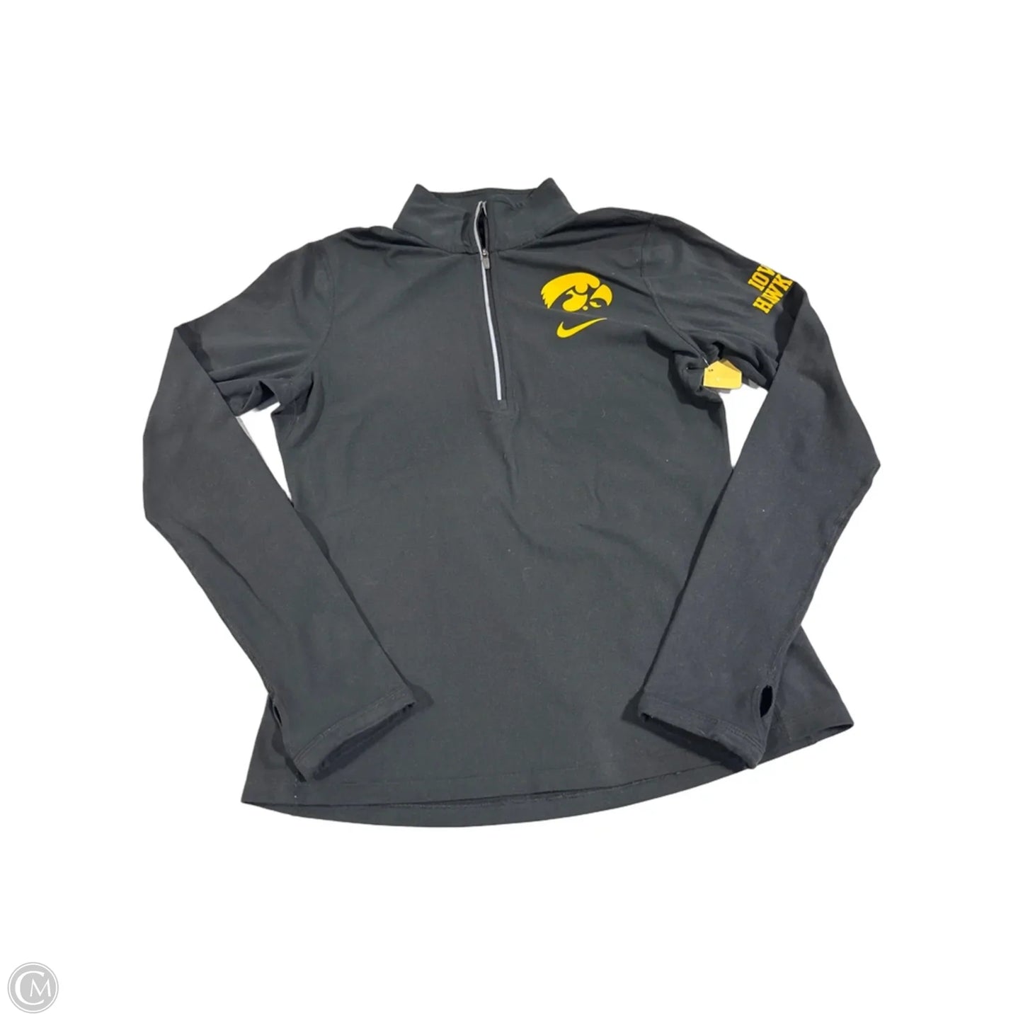 Athletic Top Long Sleeve Collar By Nike In Grey, Size: M