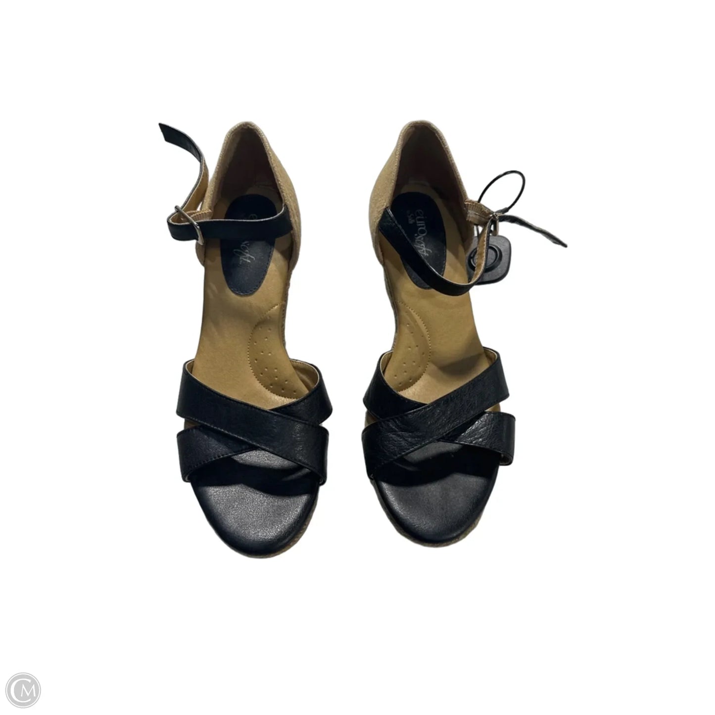 Sandals Heels Wedge By Sofft In Black & Tan, Size: 9