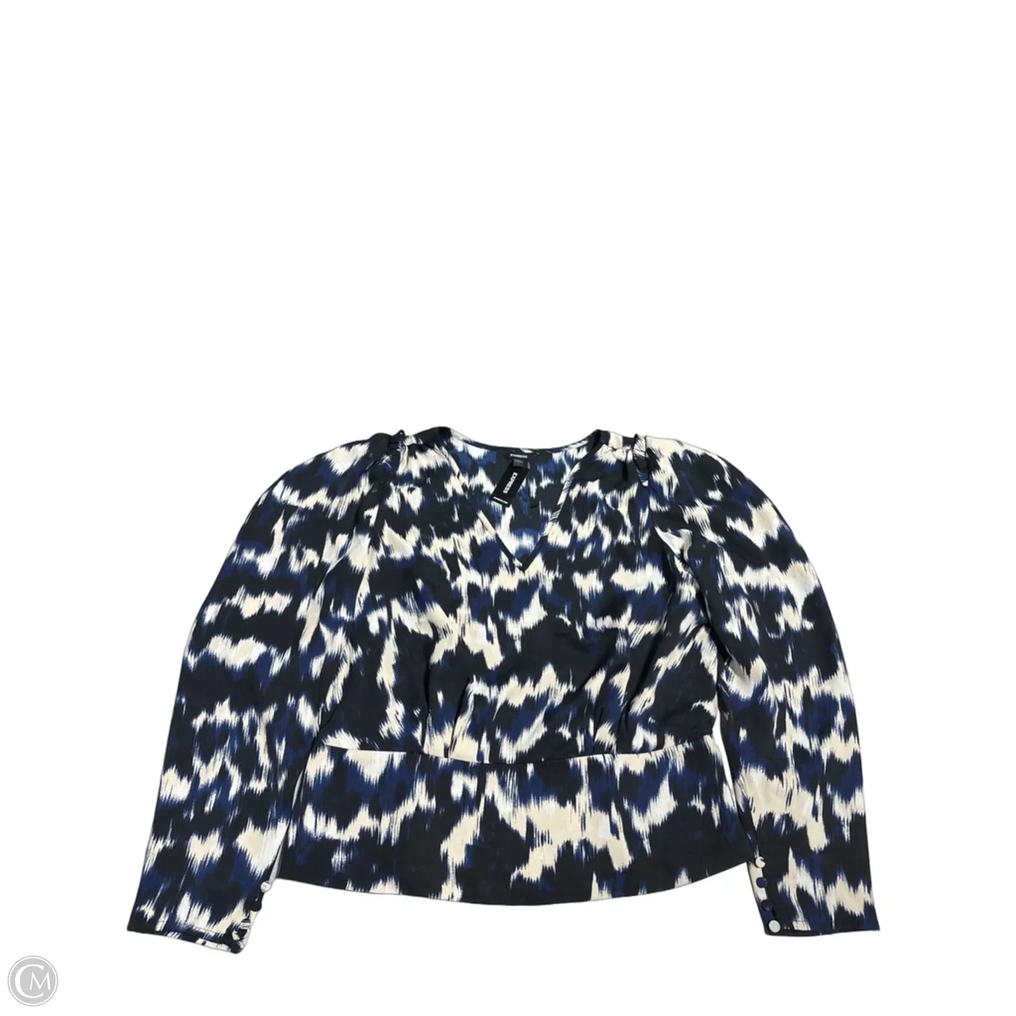 Blouse Long Sleeve By Express In Black & Blue, Size: L