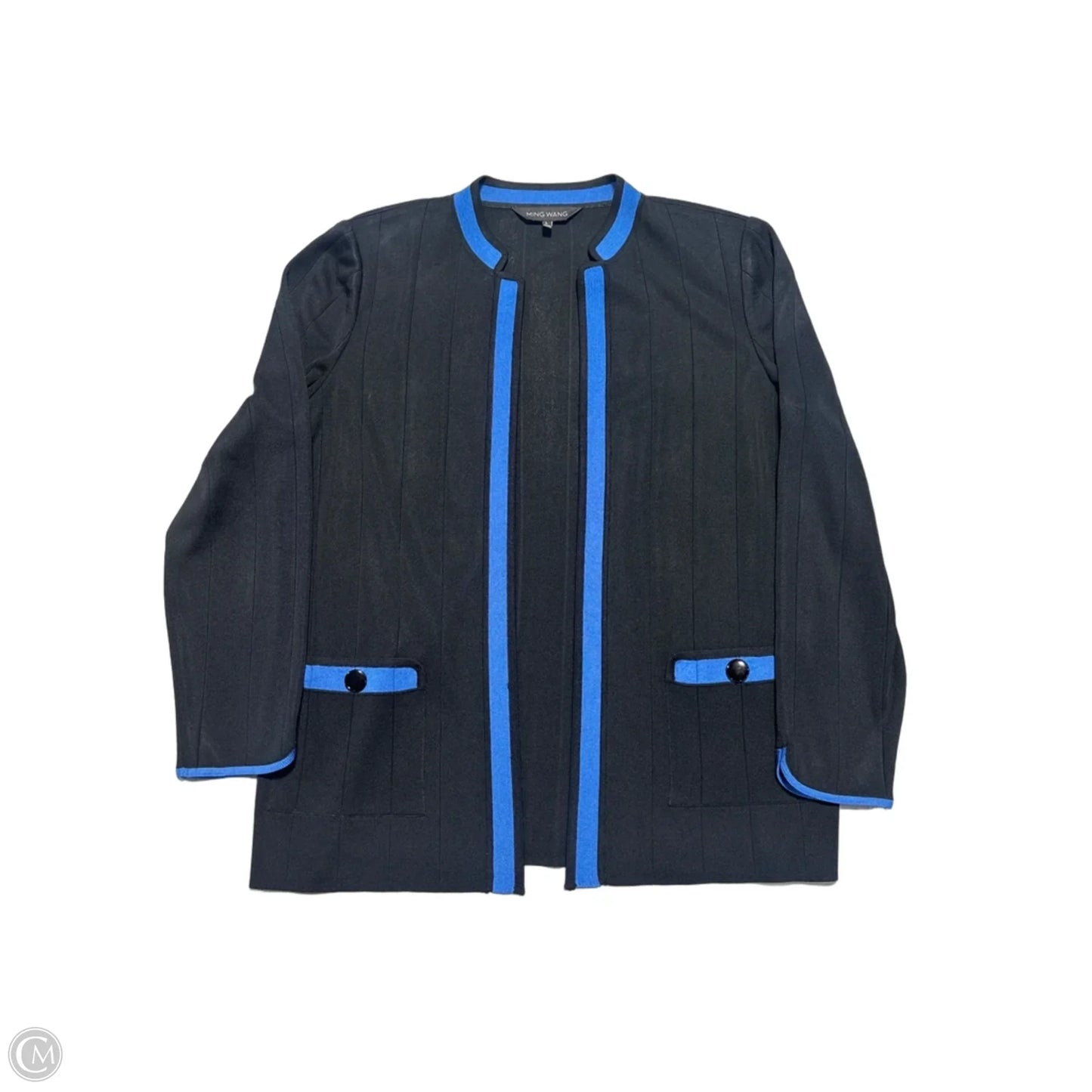 Cardigan By Ming Wang In Black & Blue, Size: L