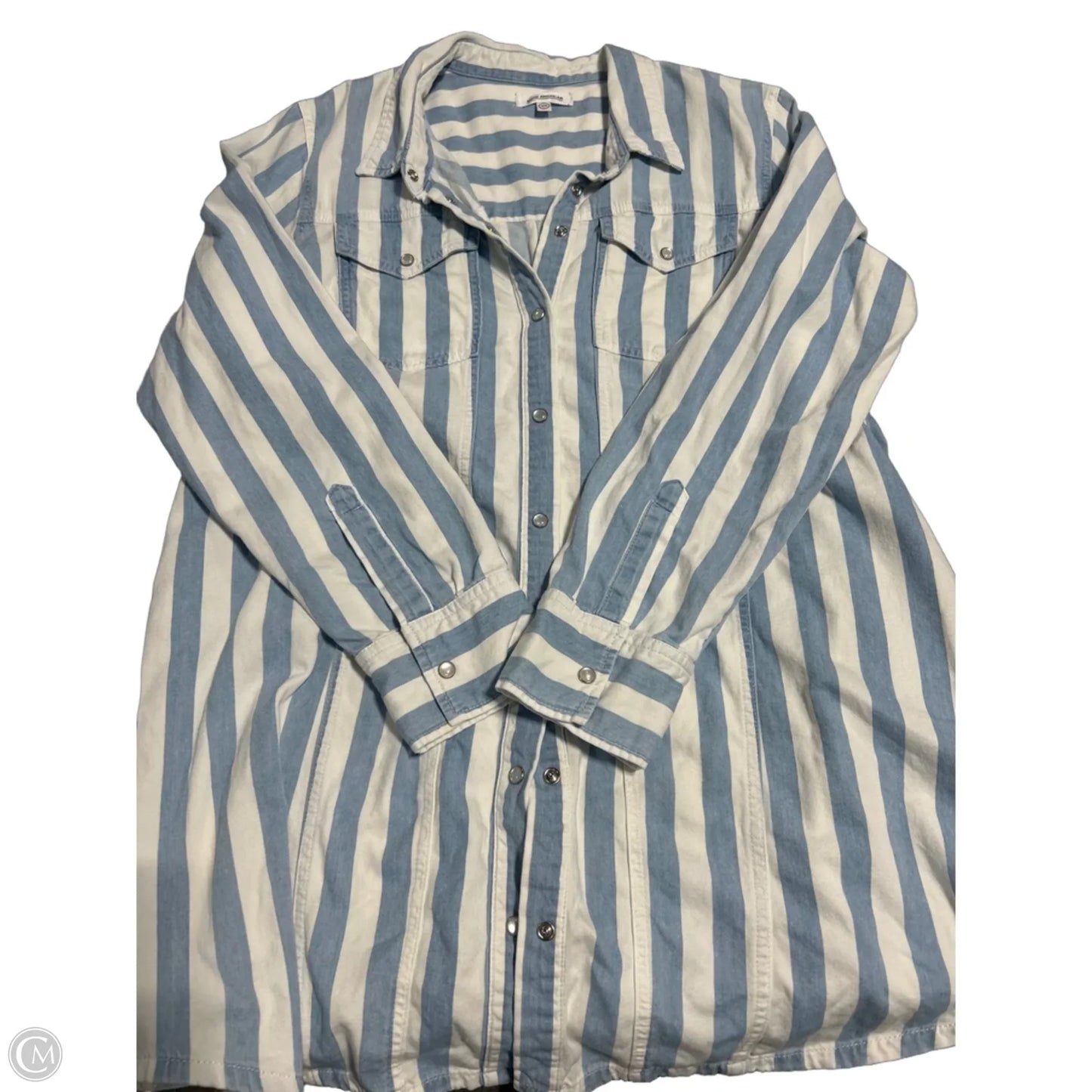Top Long Sleeve By Good American In Blue & White, Size: Xl
