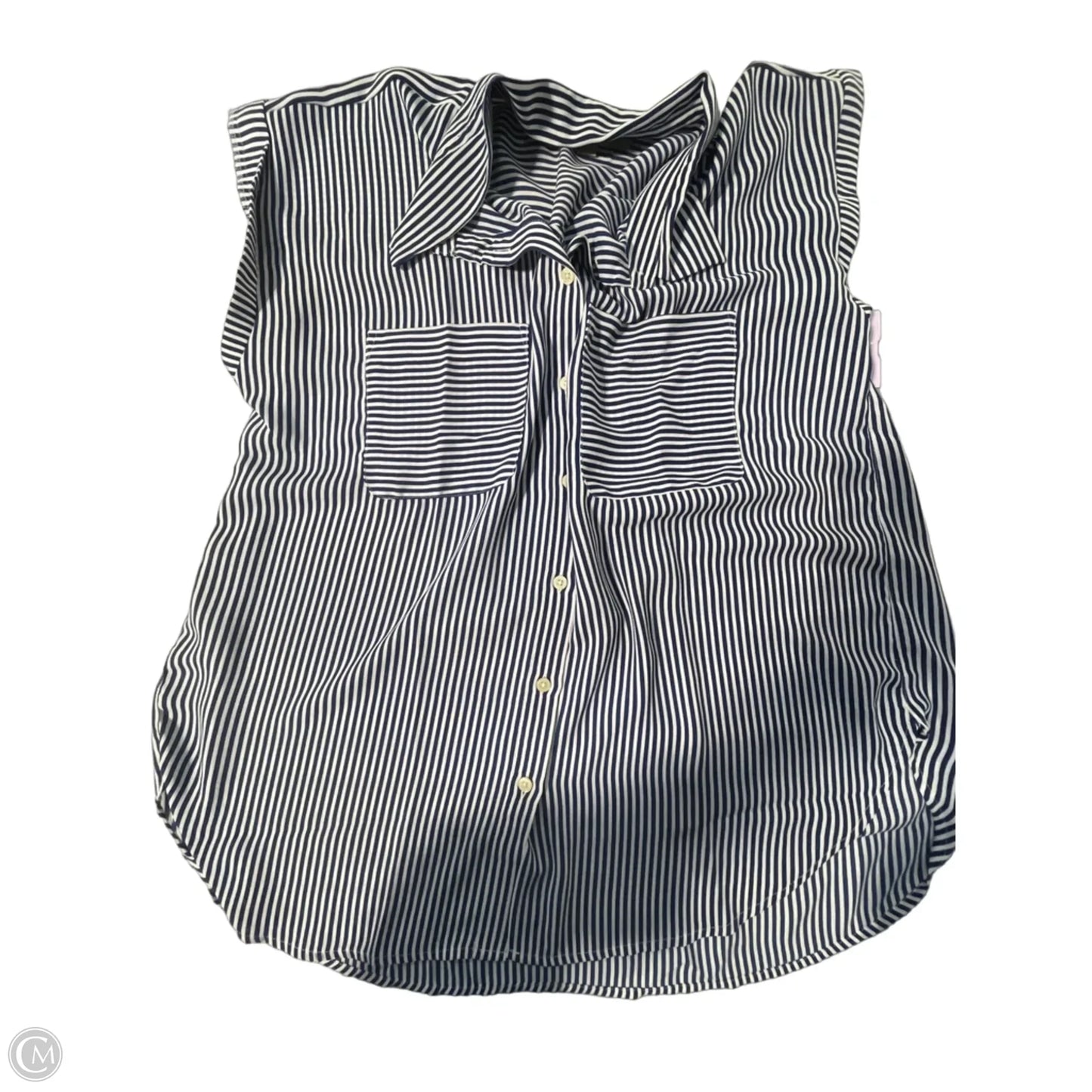 Blouse Short Sleeve By Loft In Blue & White, Size: L