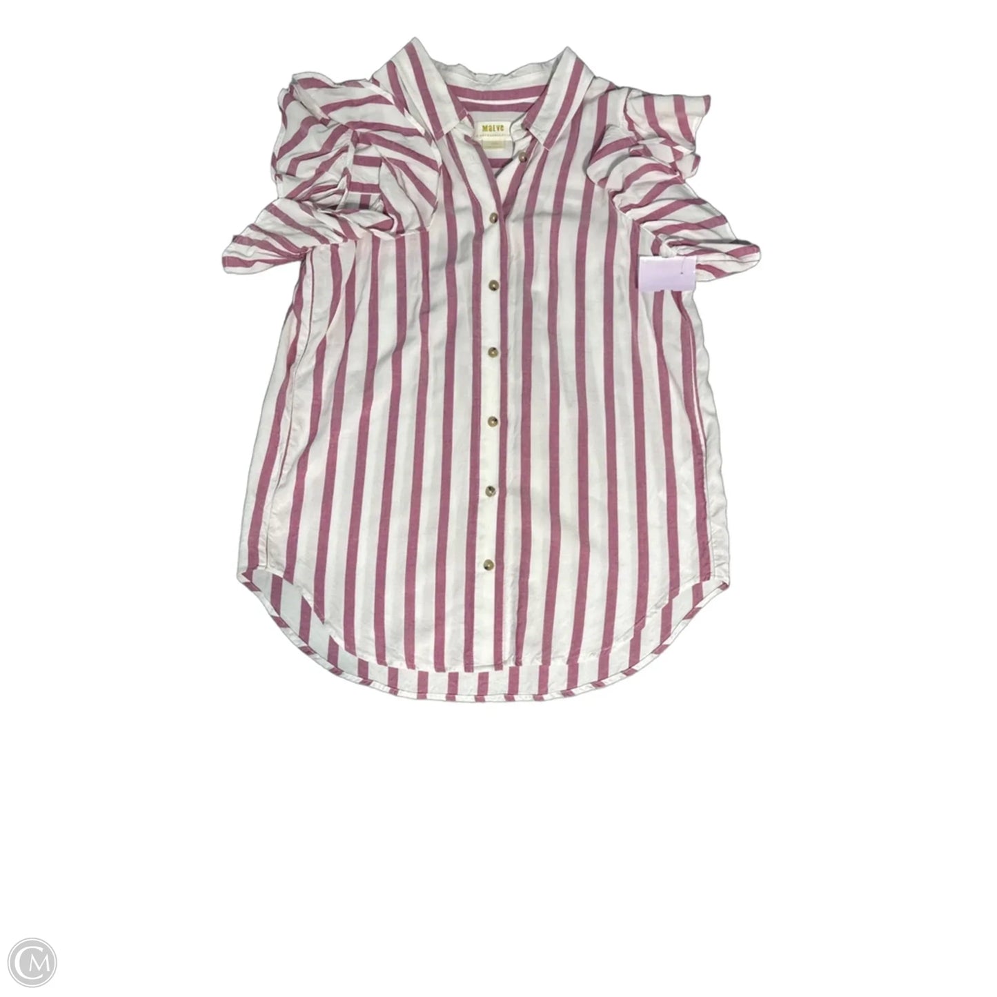 Top Short Sleeve By Anthropologie In Pink & White, Size: Xs