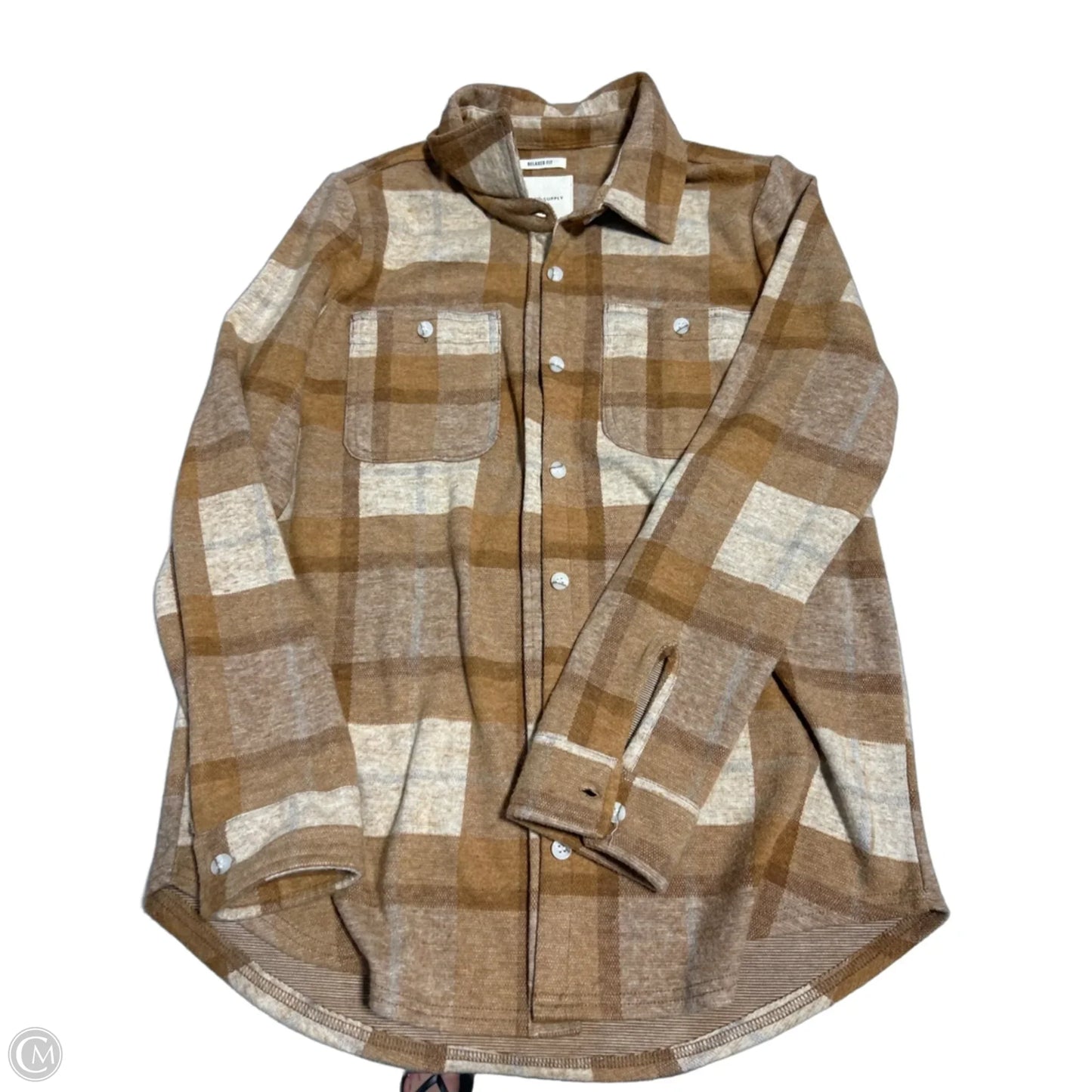Top Long Sleeve By Thread And Supply In Plaid Pattern, Size: M
