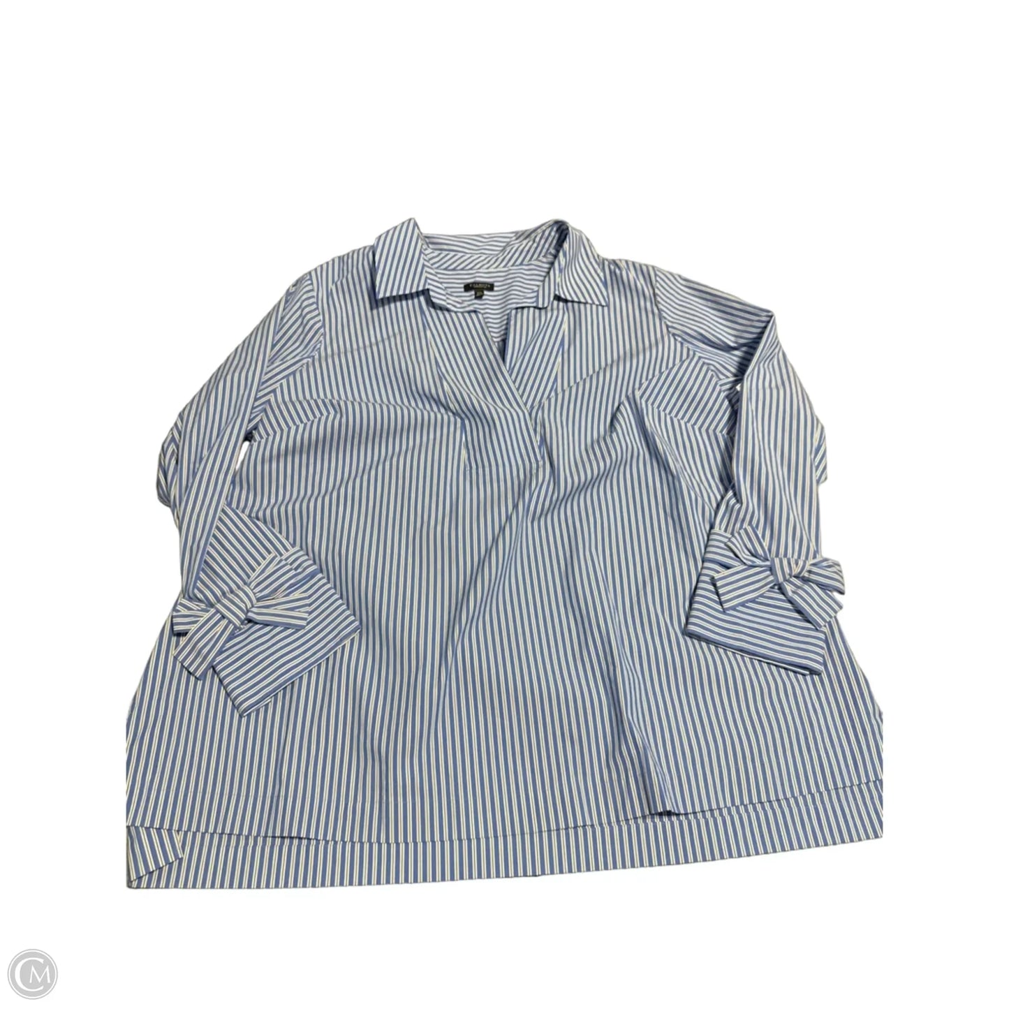 Top Long Sleeve By Talbots In Blue & White, Size: 2x