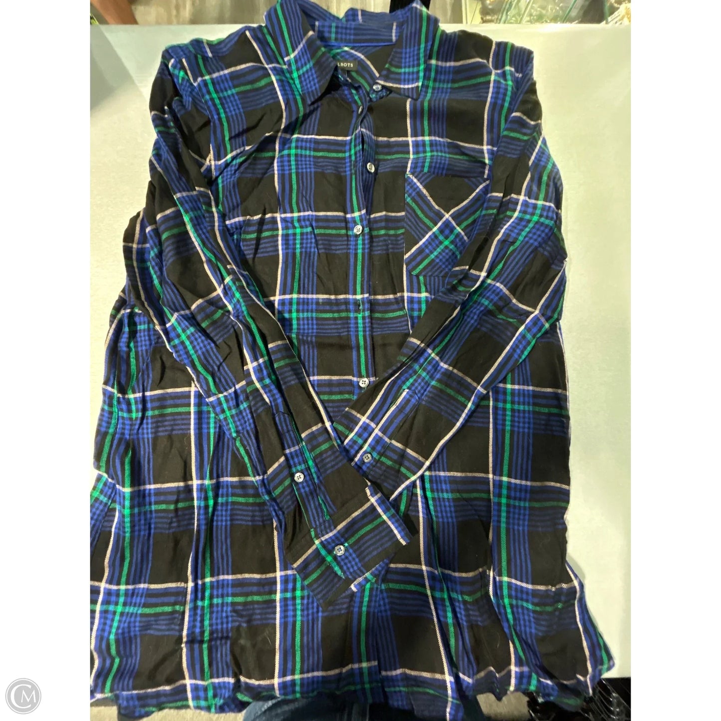 Top Long Sleeve By Talbots In Plaid Pattern, Size: L