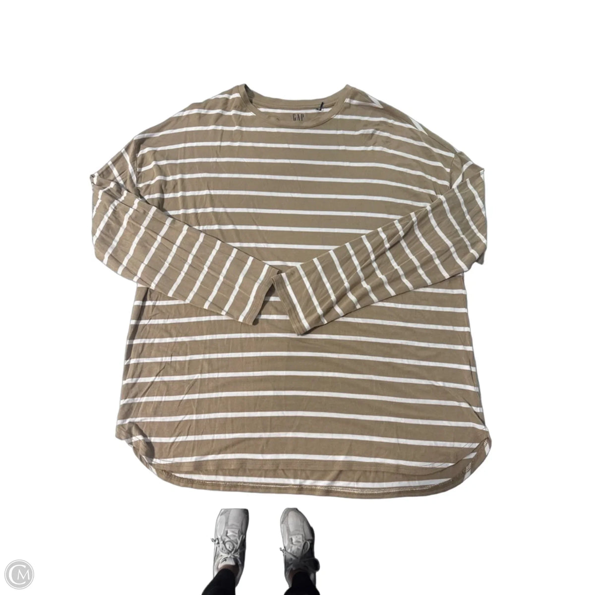 Top Long Sleeve By Gap In Tan & White, Size: L