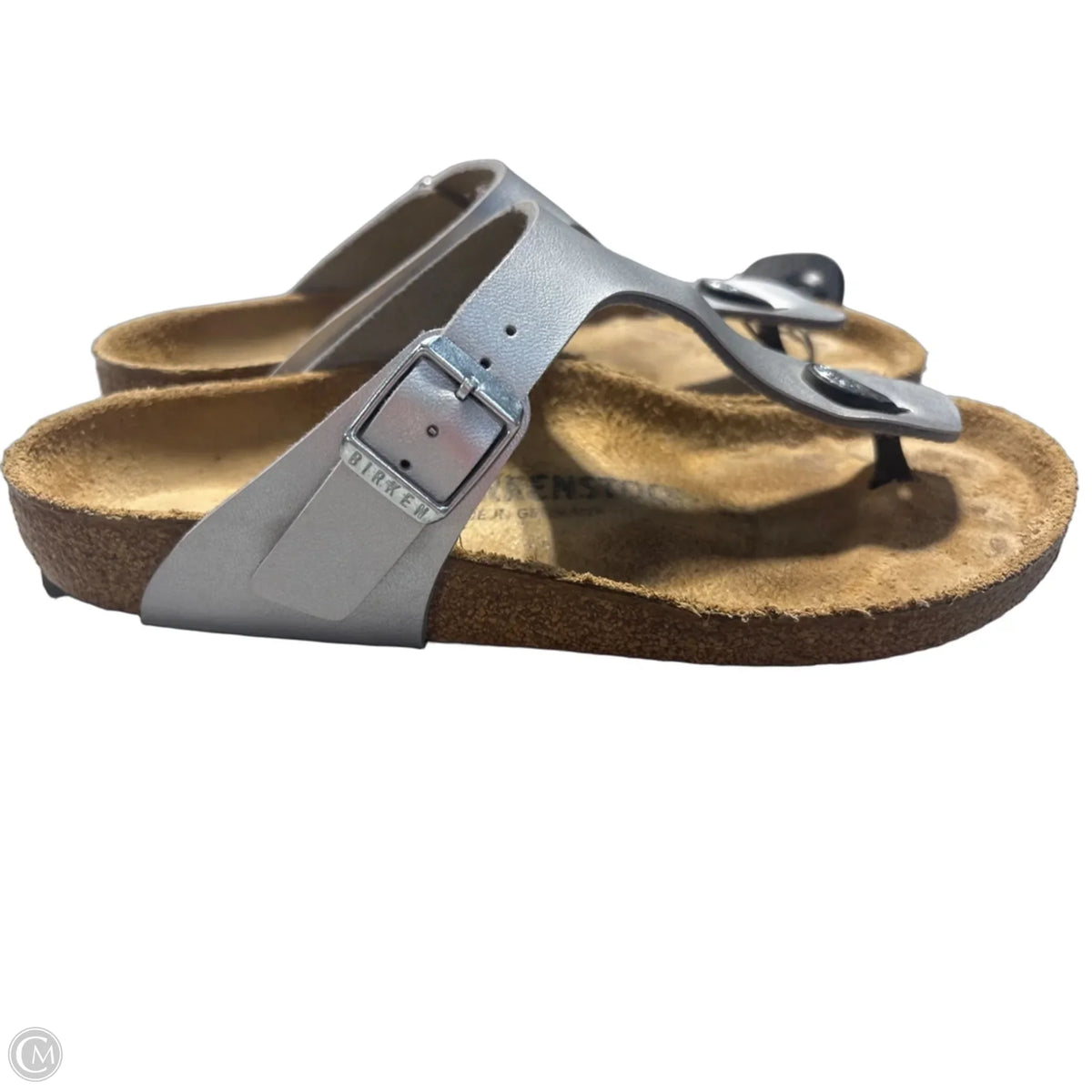 Sandals Flats By Birkenstock In Silver, Size: 6.5