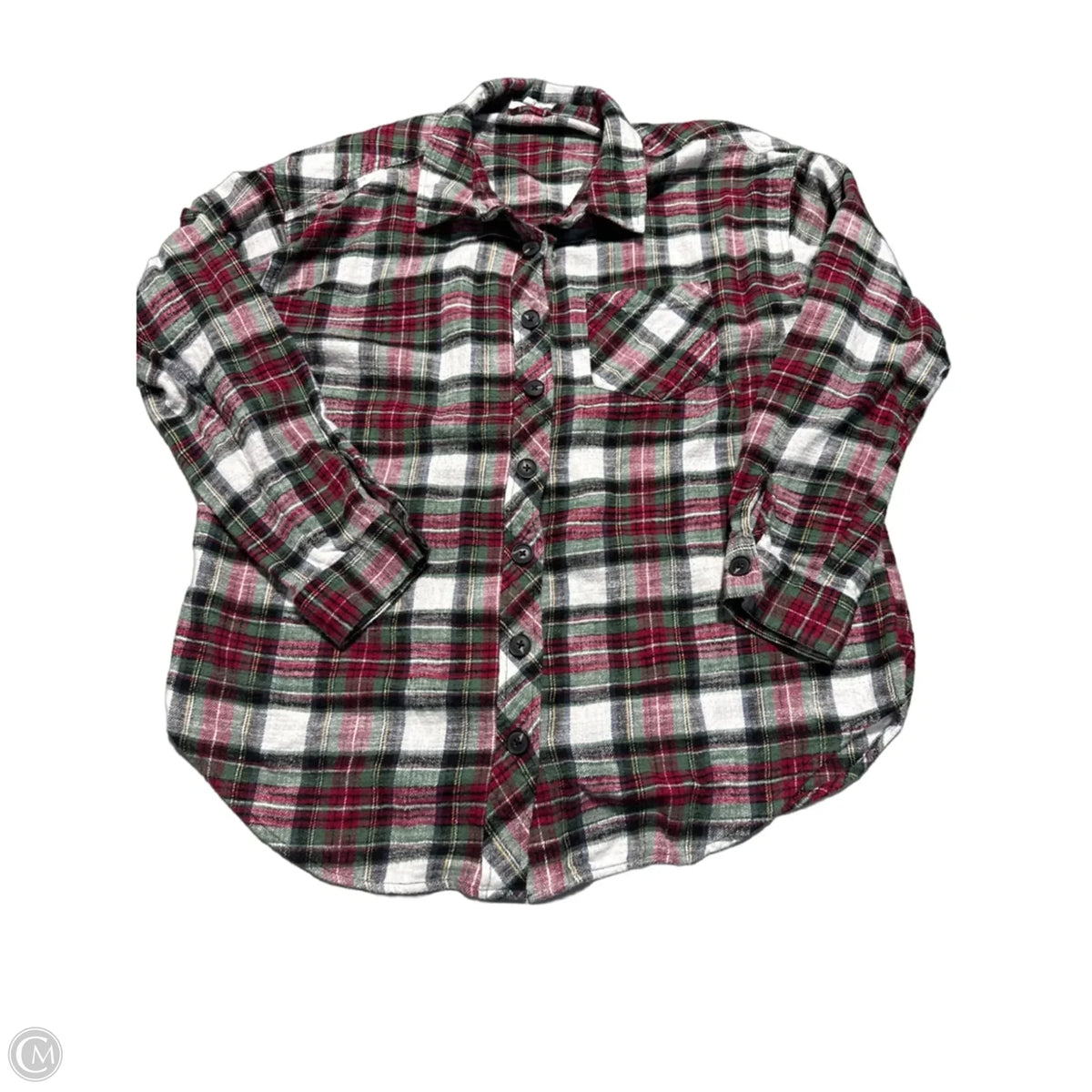 Top Long Sleeve By Maurices In Plaid Pattern, Size: L
