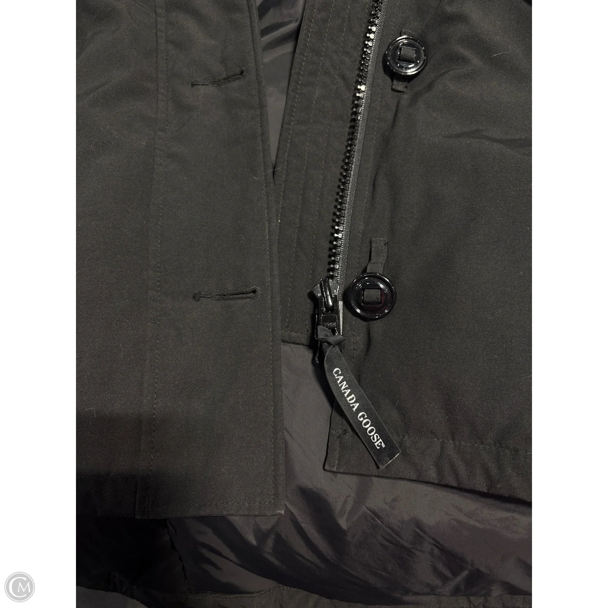 Coat Luxury Designer By Canada Goose In Black, Size: M