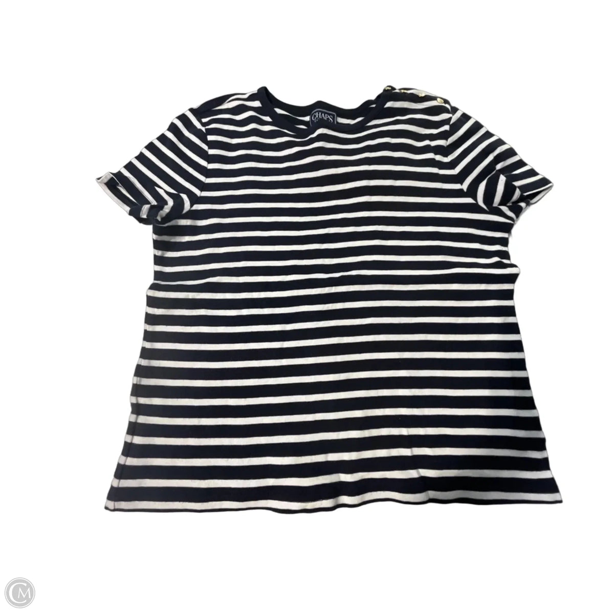 Top Short Sleeve By Chaps In Blue & White, Size: L