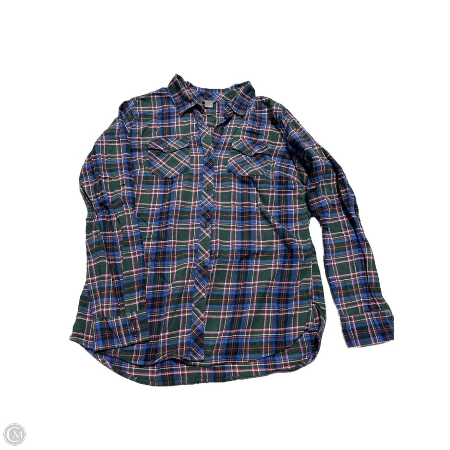Top Long Sleeve By Eddie Bauer In Plaid Pattern, Size: M