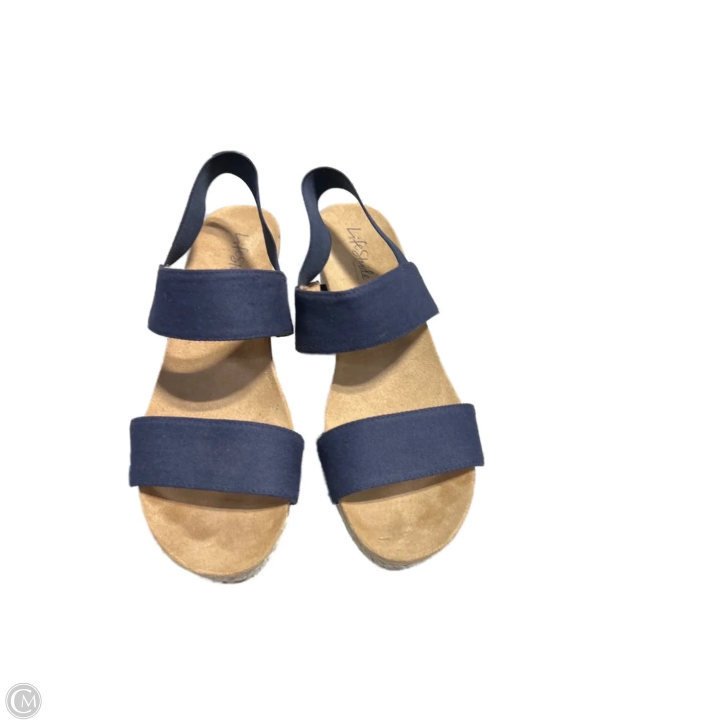 Sandals Heels Wedge By Life Stride In Blue & Cream, Size: 9.5