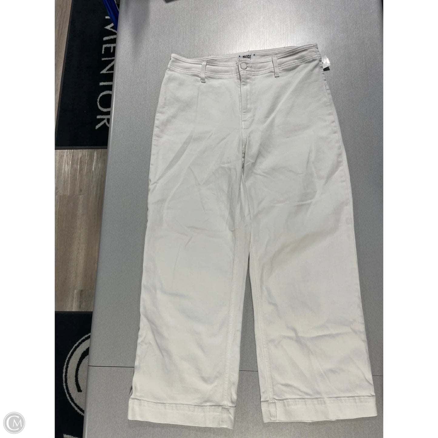 Jeans Cropped By Paige In White Denim, Size: 12