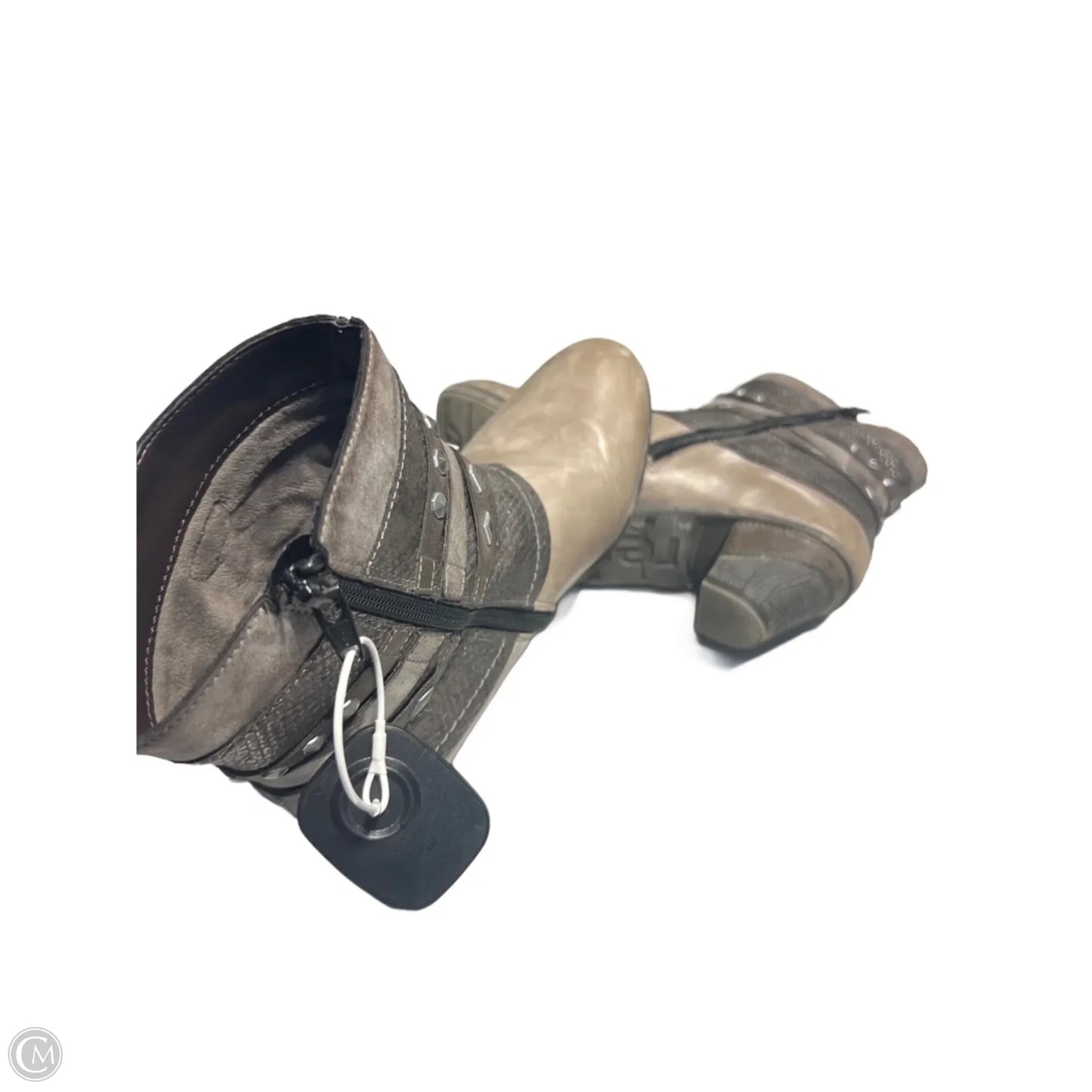 Boots Ankle Heels By Cme In Grey & Tan, Size: 6.5