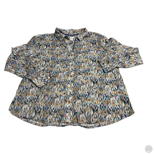 Top Long Sleeve By Nic + Zoe In Blue & Tan, Size: L