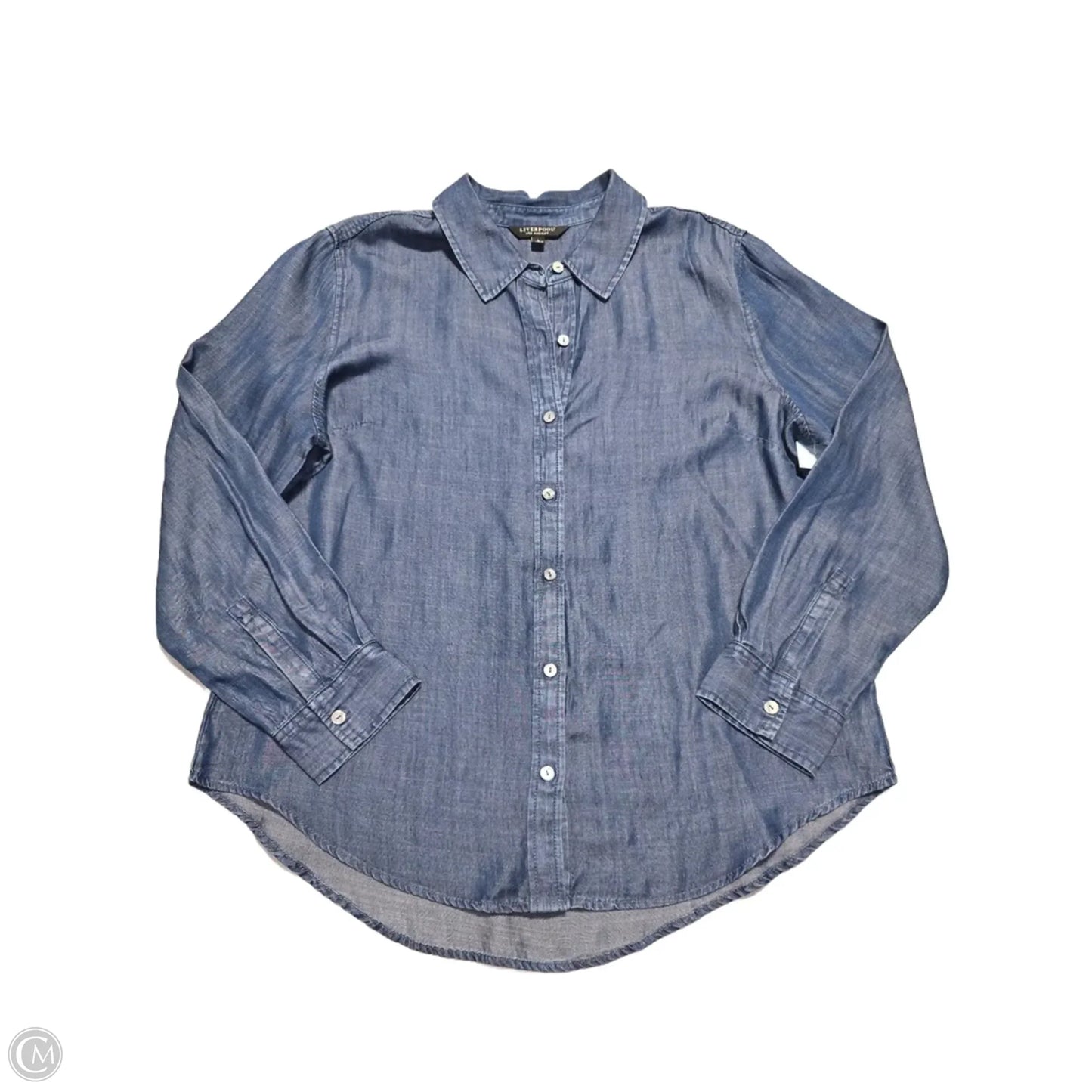 Top Long Sleeve By Liverpool In Blue Denim, Size: L