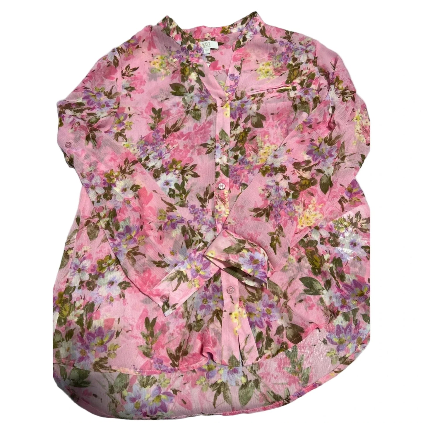 Blouse Long Sleeve By Kut In Pink, Size: L