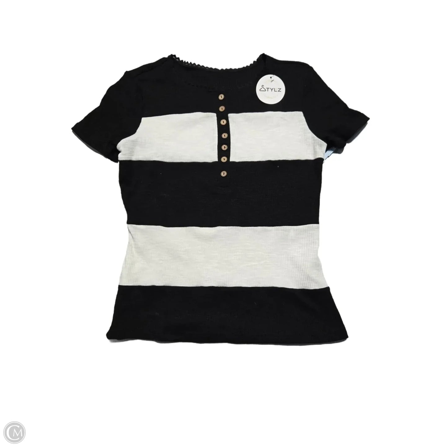 Top Short Sleeve By Cme In Black & White, Size: L