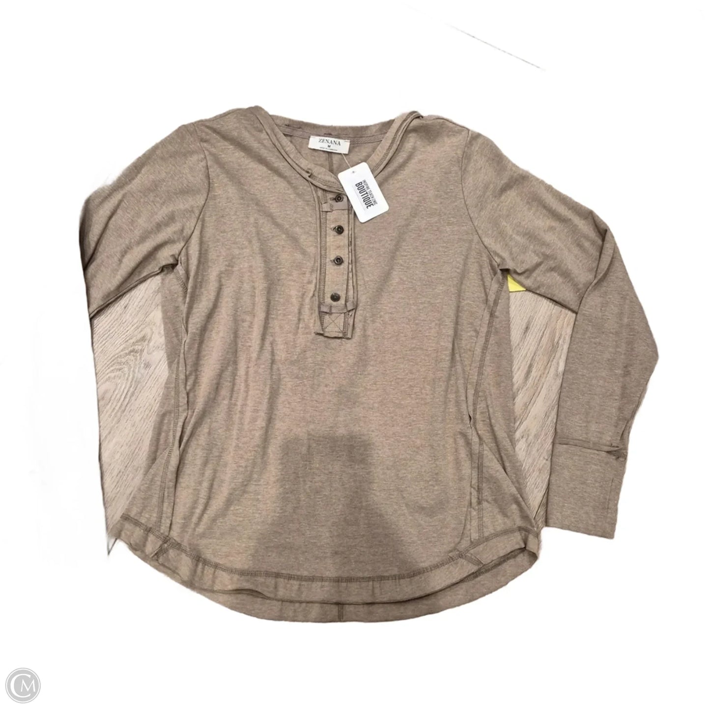Top Long Sleeve By Zenana In Tan, Size: M