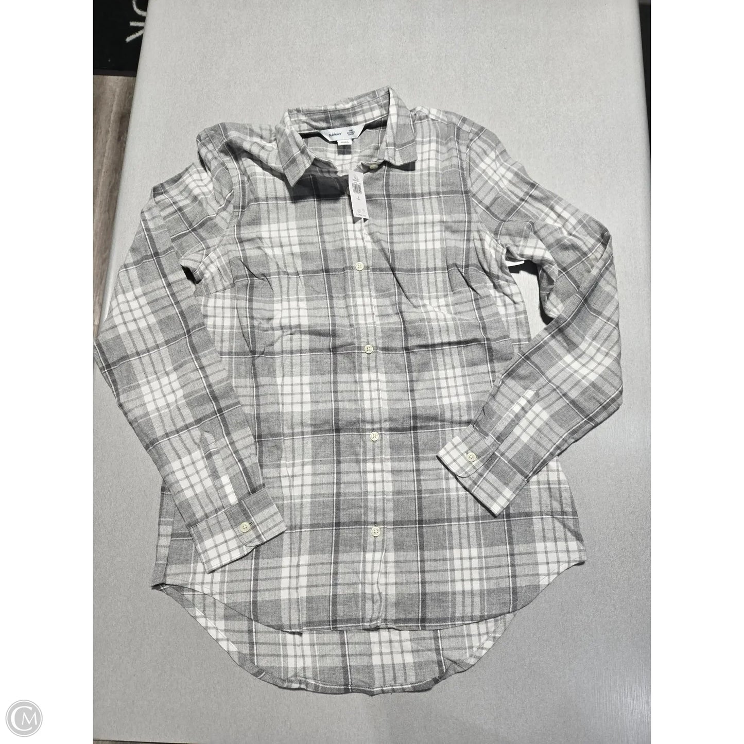 Top Long Sleeve By Old Navy In Grey & White, Size: S