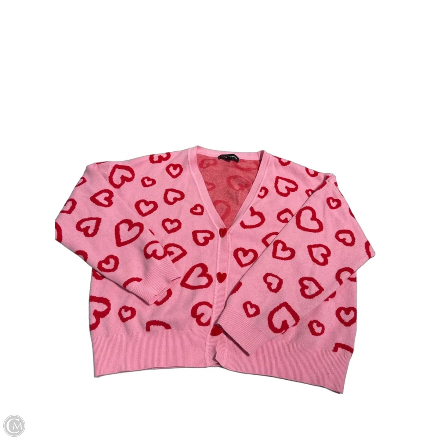Sweater Cardigan By Cme In Pink & Red, Size: Xl