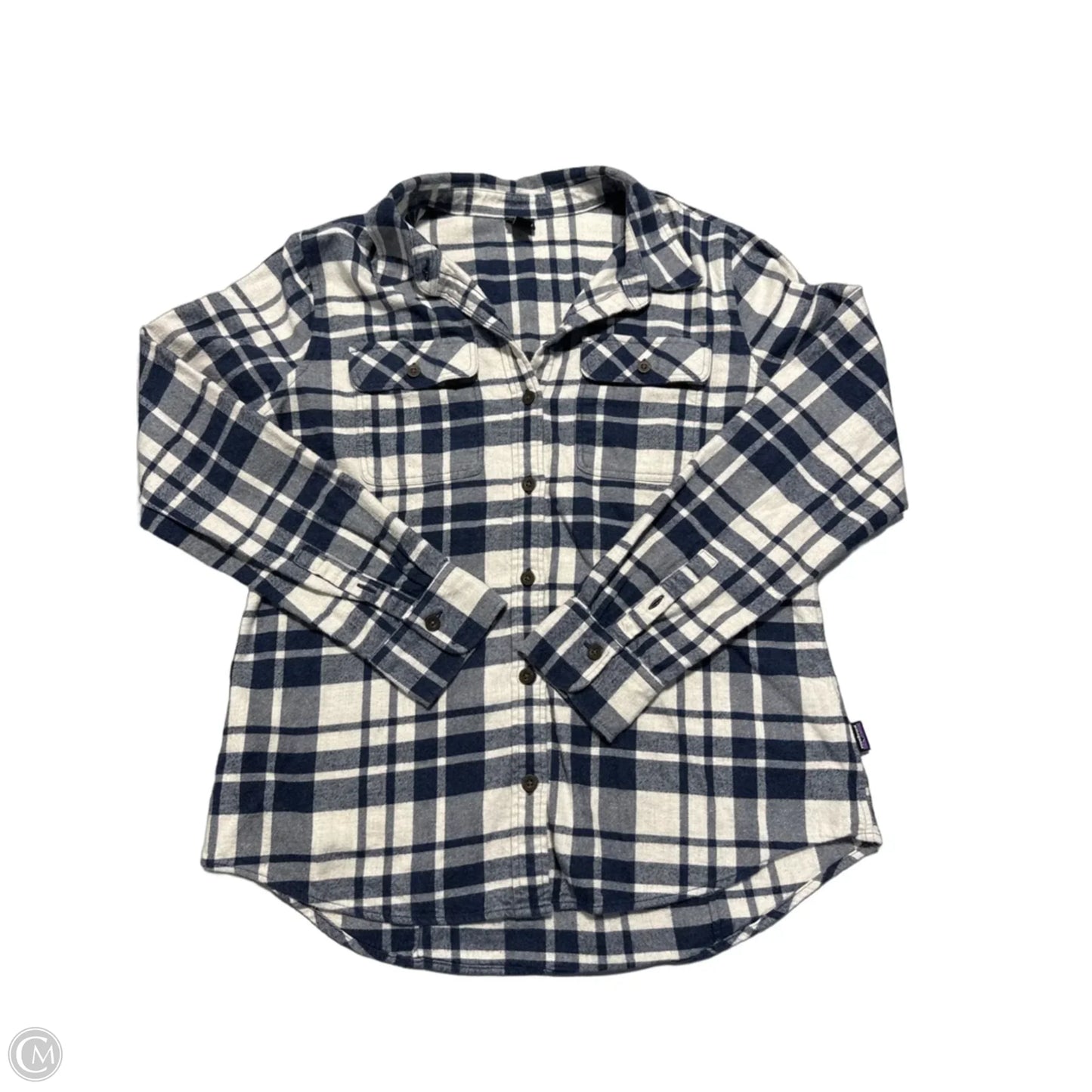 Top Long Sleeve By Patagonia In Blue & White, Size: L