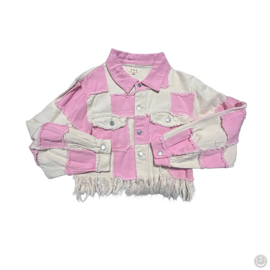 Jacket Denim By Pol In Pink & White, Size: M