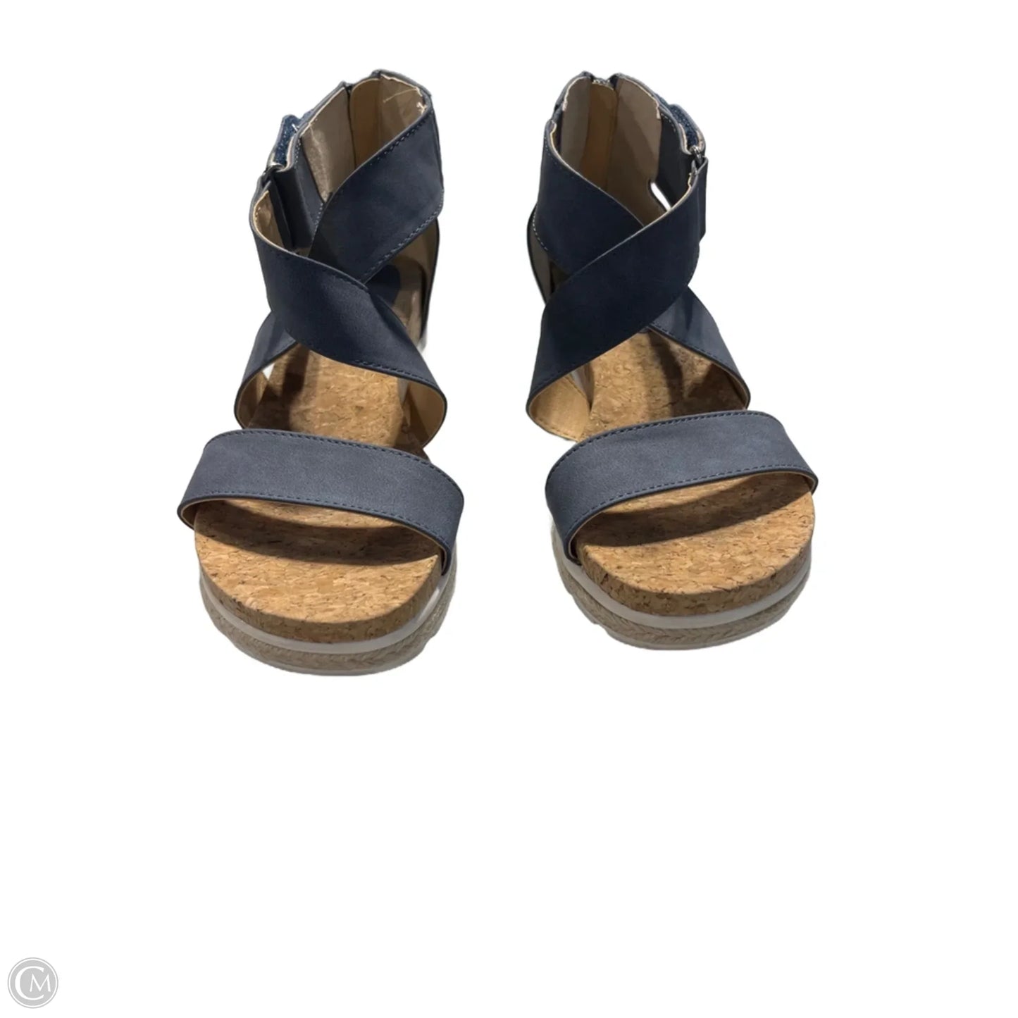 Sandals Flats By Adrienne Vittadini In Blue & Cream, Size: 8.5