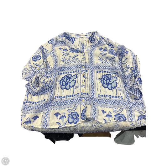 Top 3/4 Sleeve Designer By Halston In Blue, Size: 2x