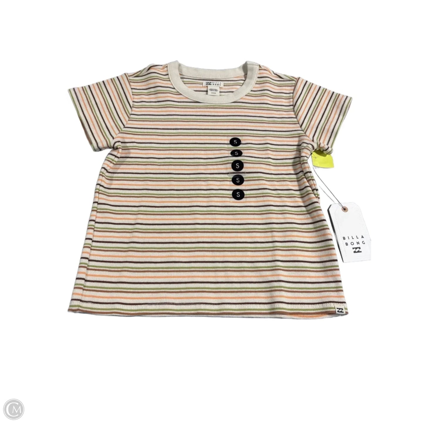 Top Short Sleeve By Billabong In Striped Pattern, Size: S