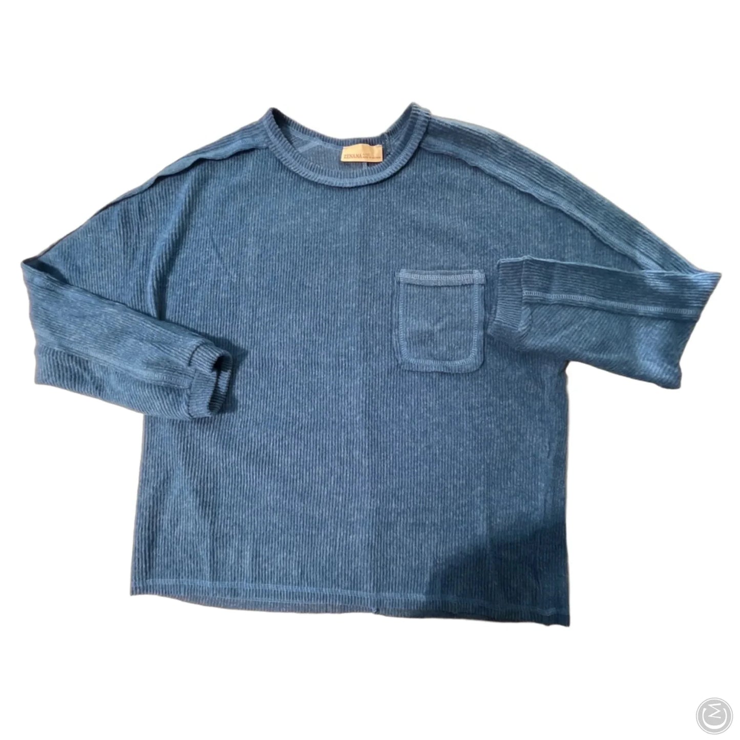 Top Long Sleeve By Zenana In Blue, Size: L