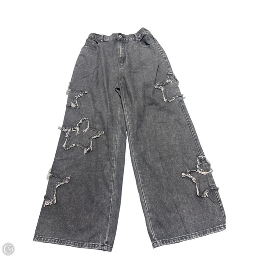 Jeans Wide Leg By Shein In Black Denim, Size: 16