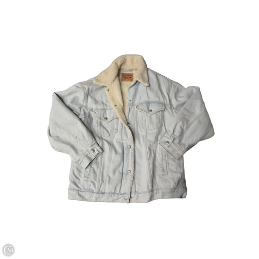 Jacket Faux Fur & Sherpa By Levis In Blue Denim, Size: L