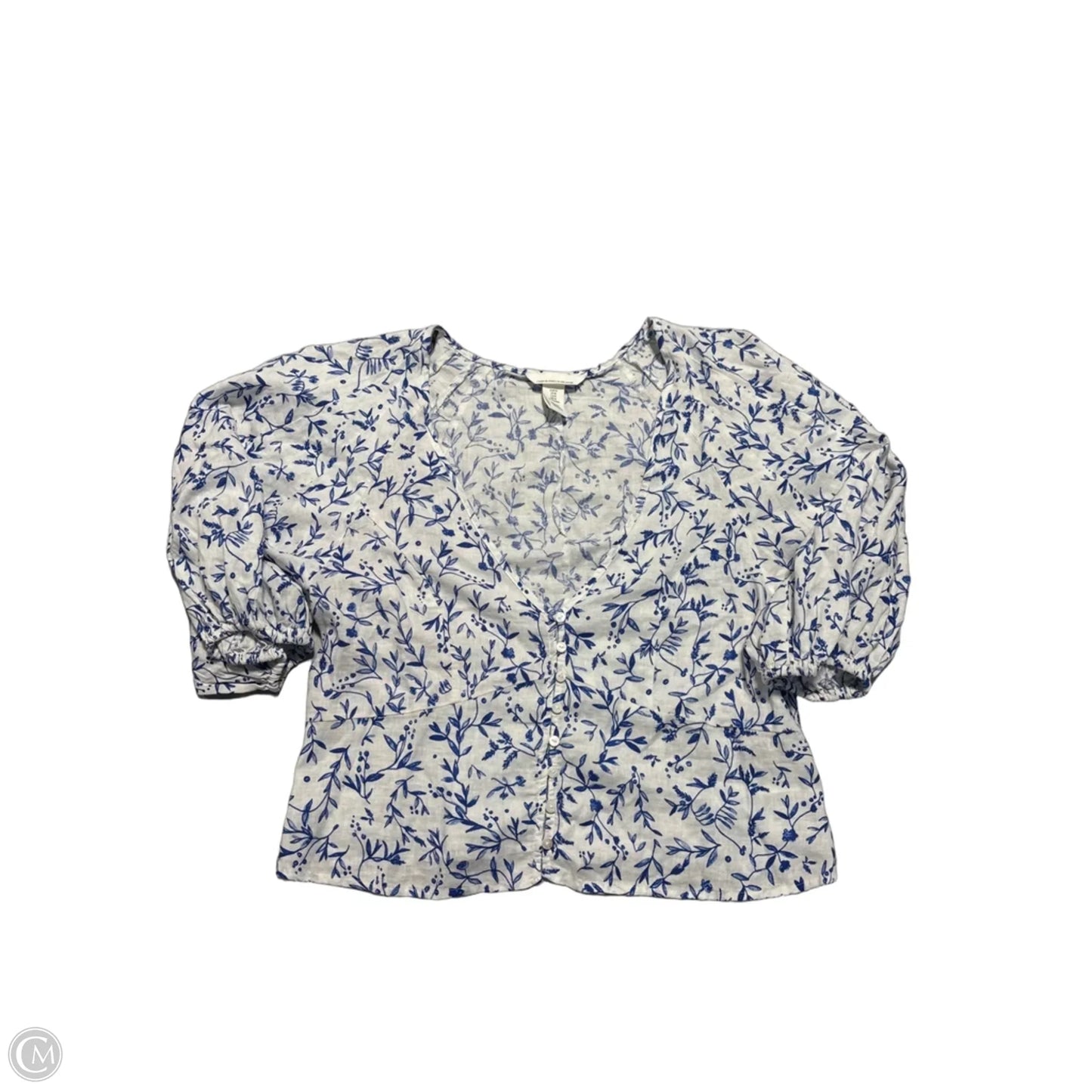 Top 3/4 Sleeve By H&m In Blue & White, Size: M