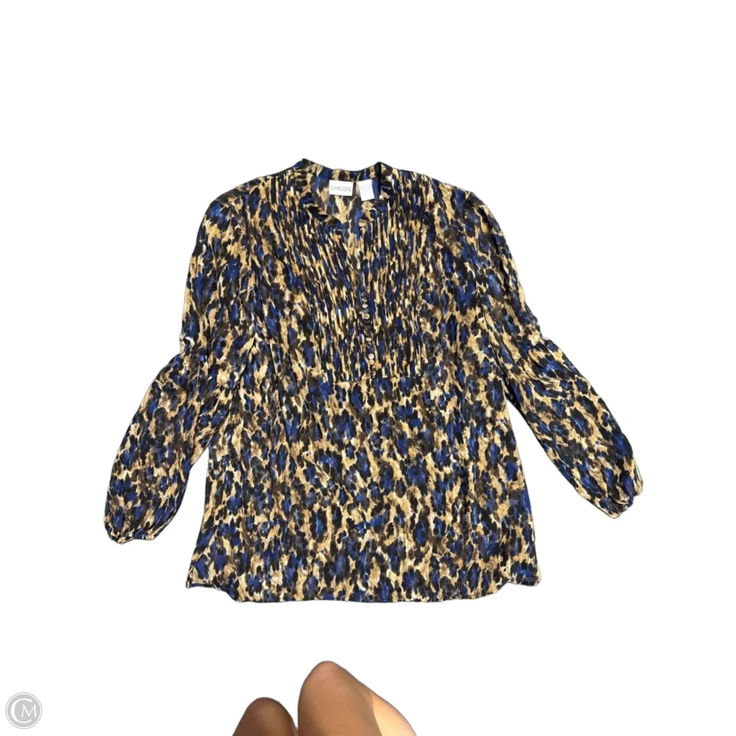 Blouse Long Sleeve By Chicos In Blue & Brown, Size: L