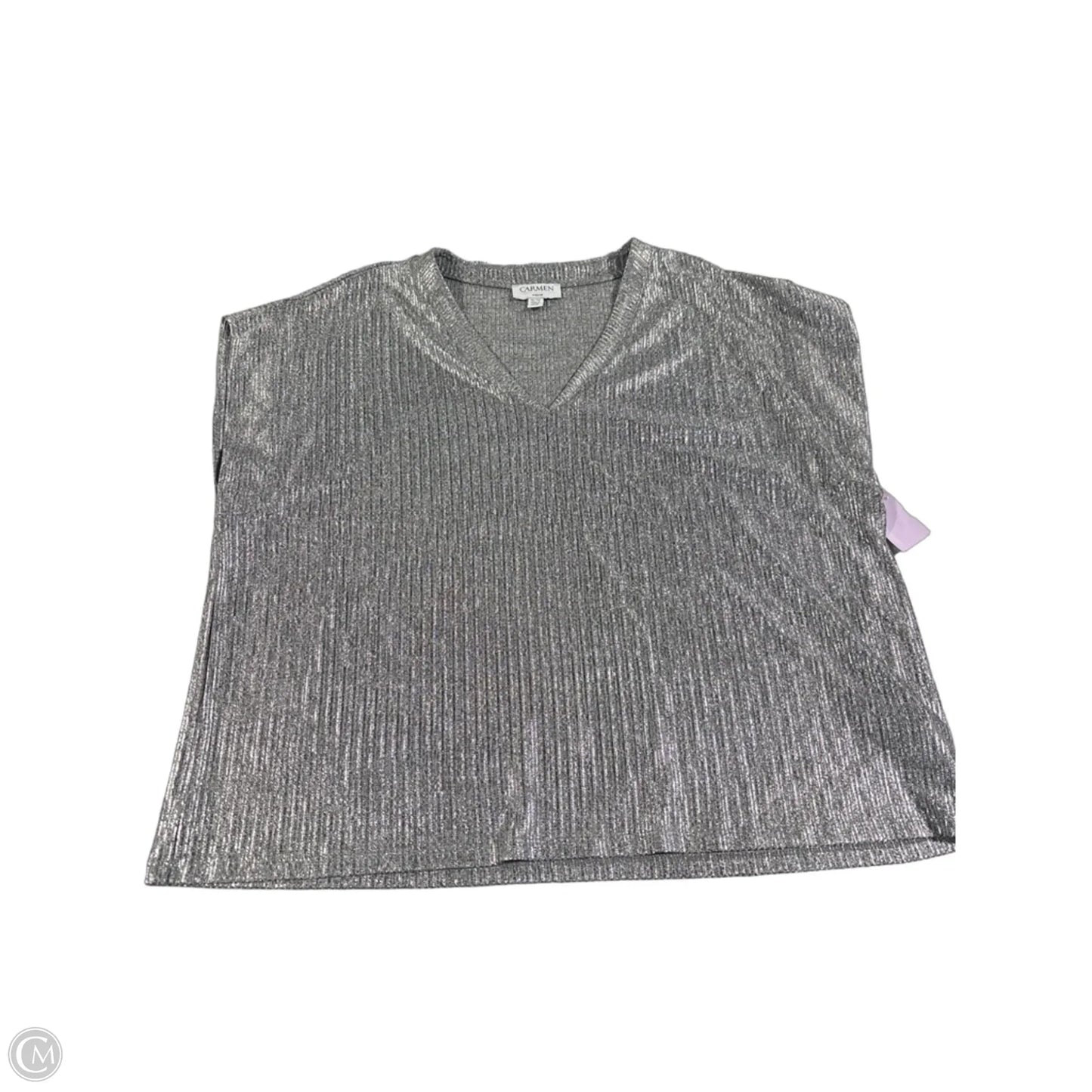 Blouse Short Sleeve By Carmen By Carmen Marc Valvo In Silver, Size: 1x