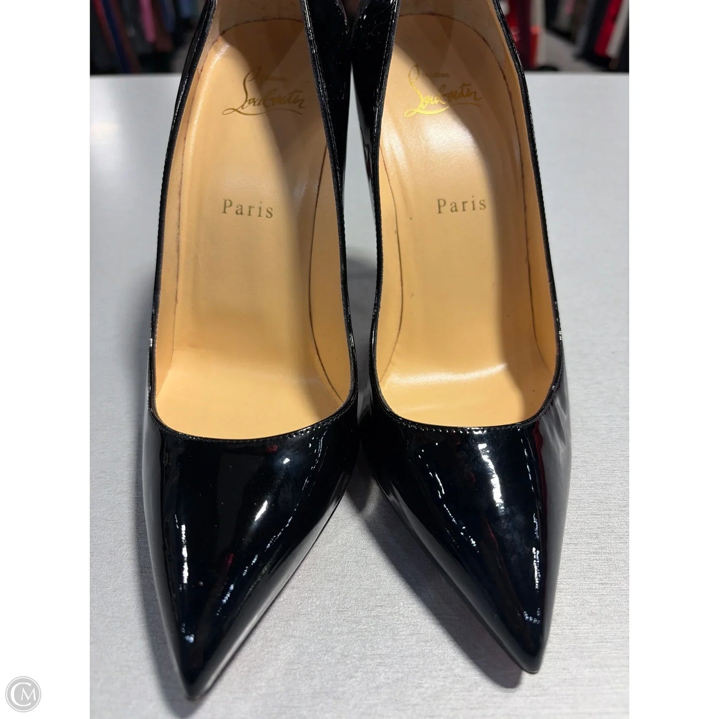 Shoes Luxury Designer By Christian Louboutin In Black & Red, Size: 9