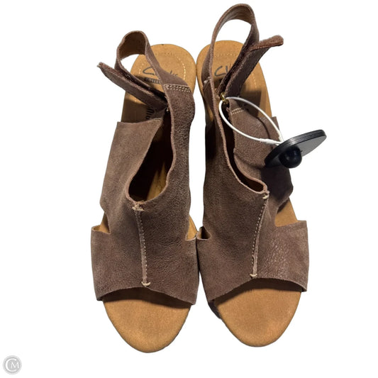 Sandals Heels Wedge By Clarks In Brown, Size: 9