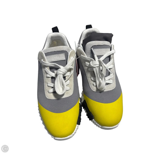 Shoes Luxury Designer By Hermes In Grey & Yellow, Size: 8.5