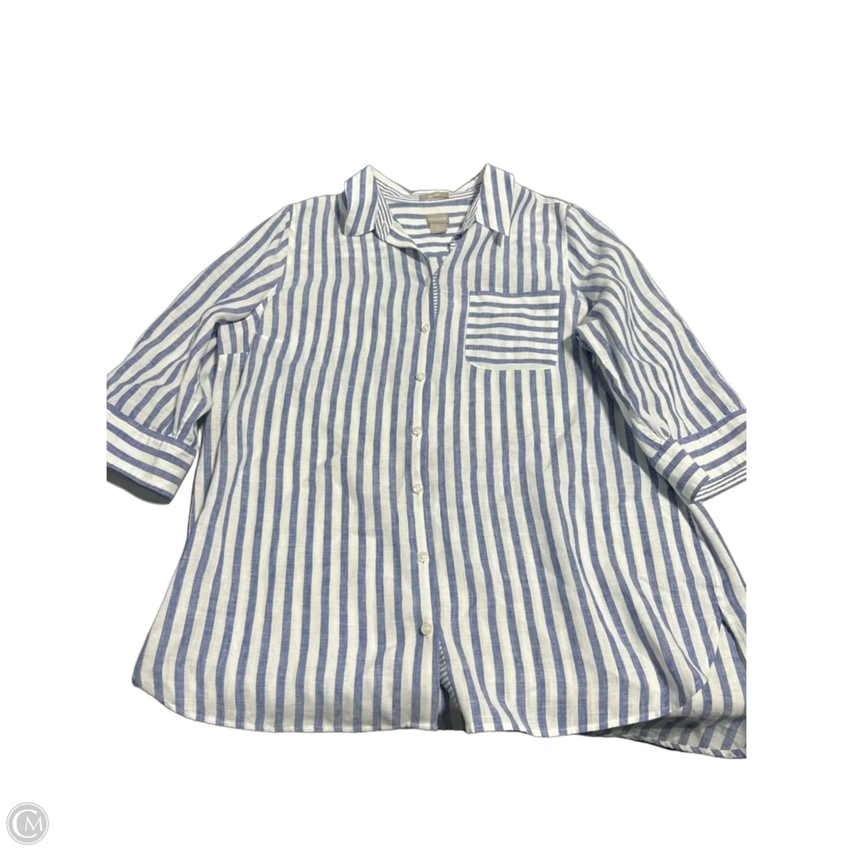 Top 3/4 Sleeve By Chicos In Striped Pattern, Size: 3x