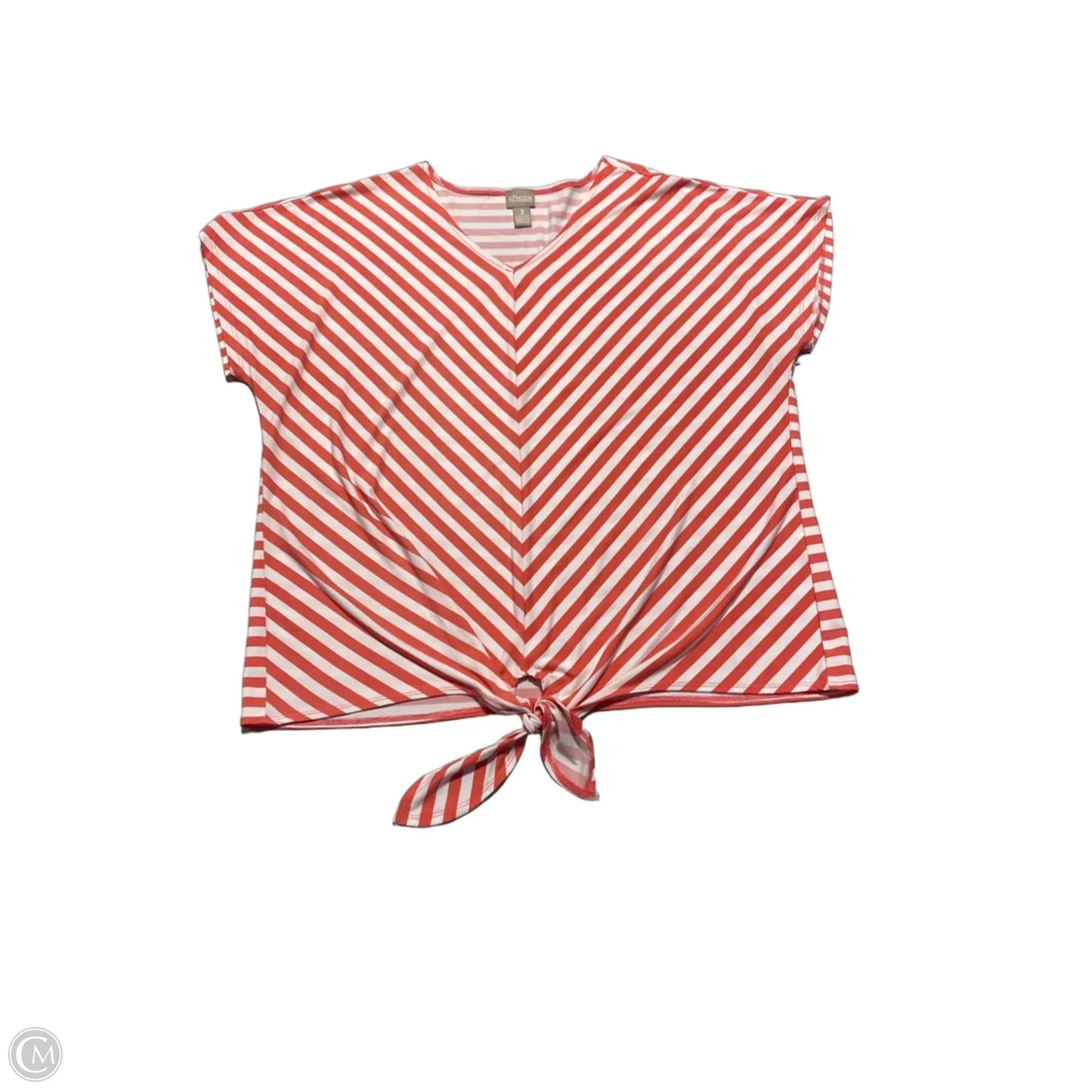 Top Short Sleeve By Chicos In Striped Pattern, Size: Xl