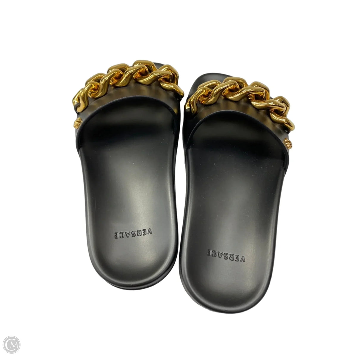 Sandals Luxury Designer By Versace In Black, Size: 6.5