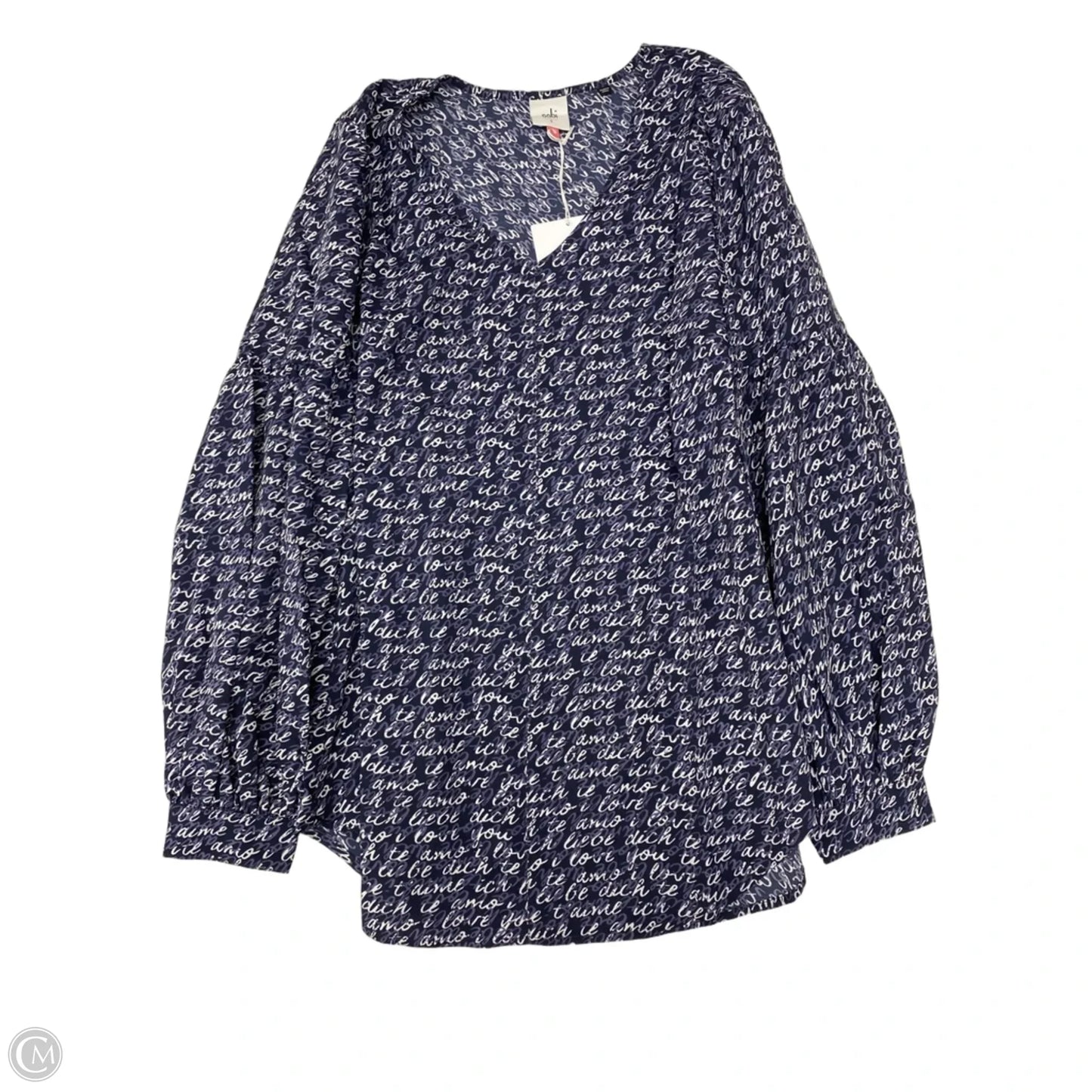 Blouse Long Sleeve By Cabi In Blue & White, Size: S
