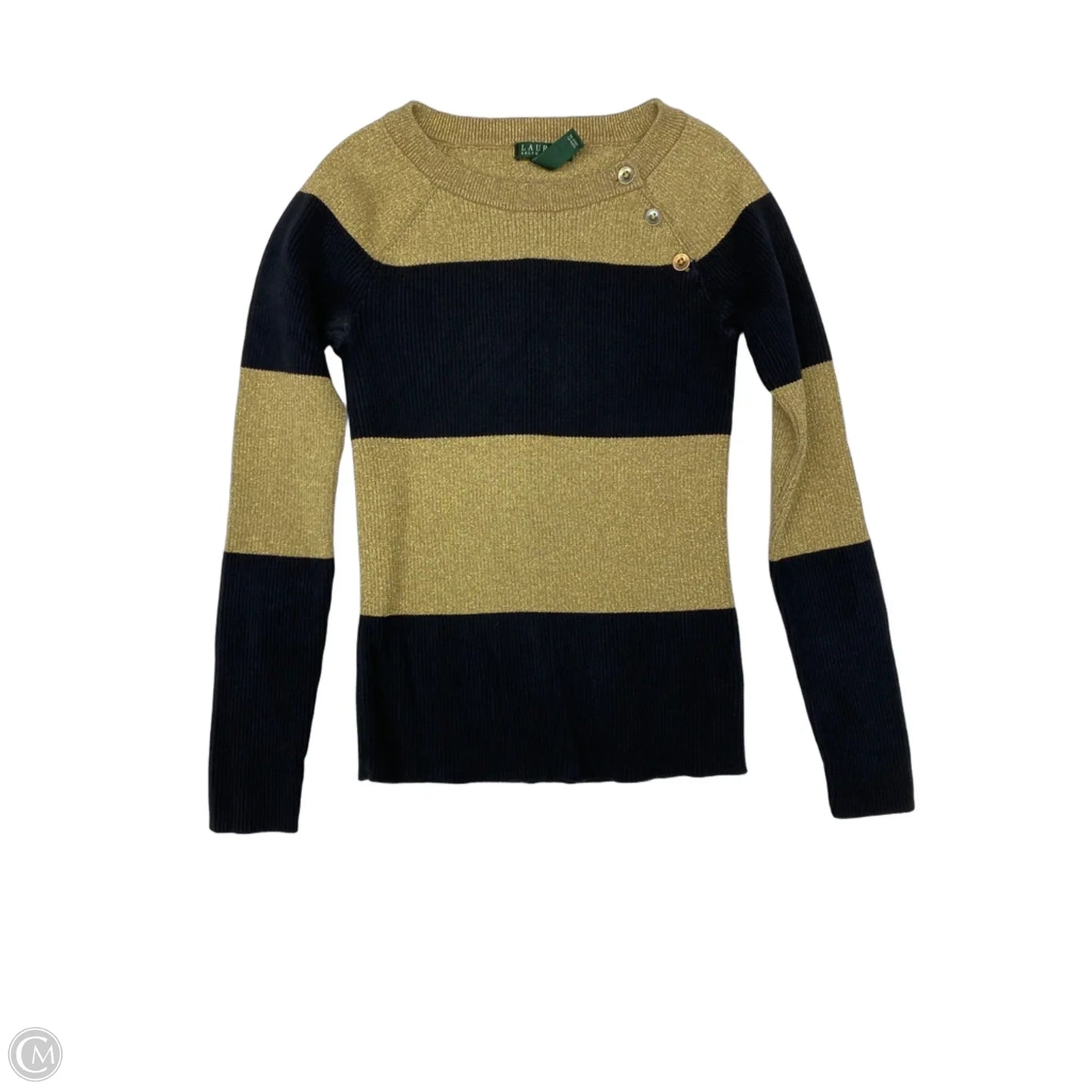 Sweater By Lauren By Ralph Lauren In Blue & Gold, Size: M