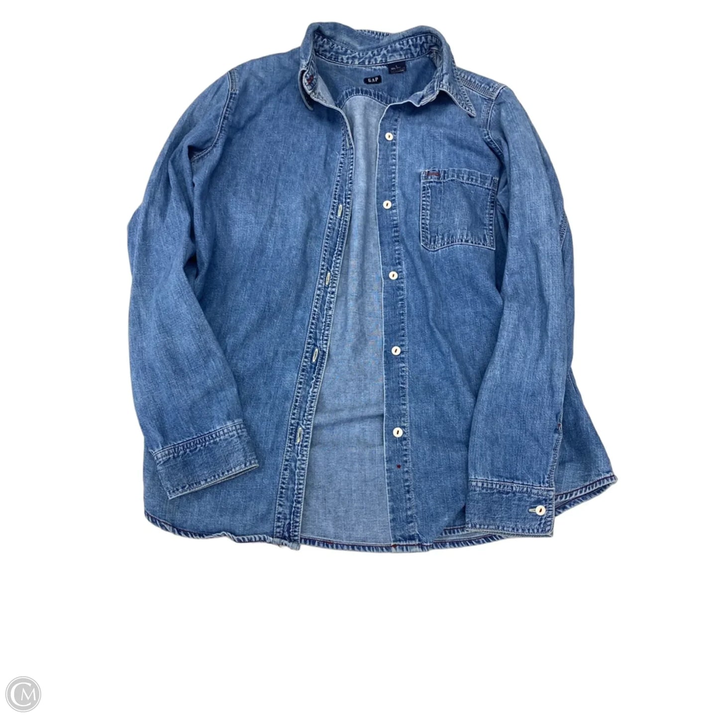 Top Long Sleeve By Gap In Blue Denim, Size: L