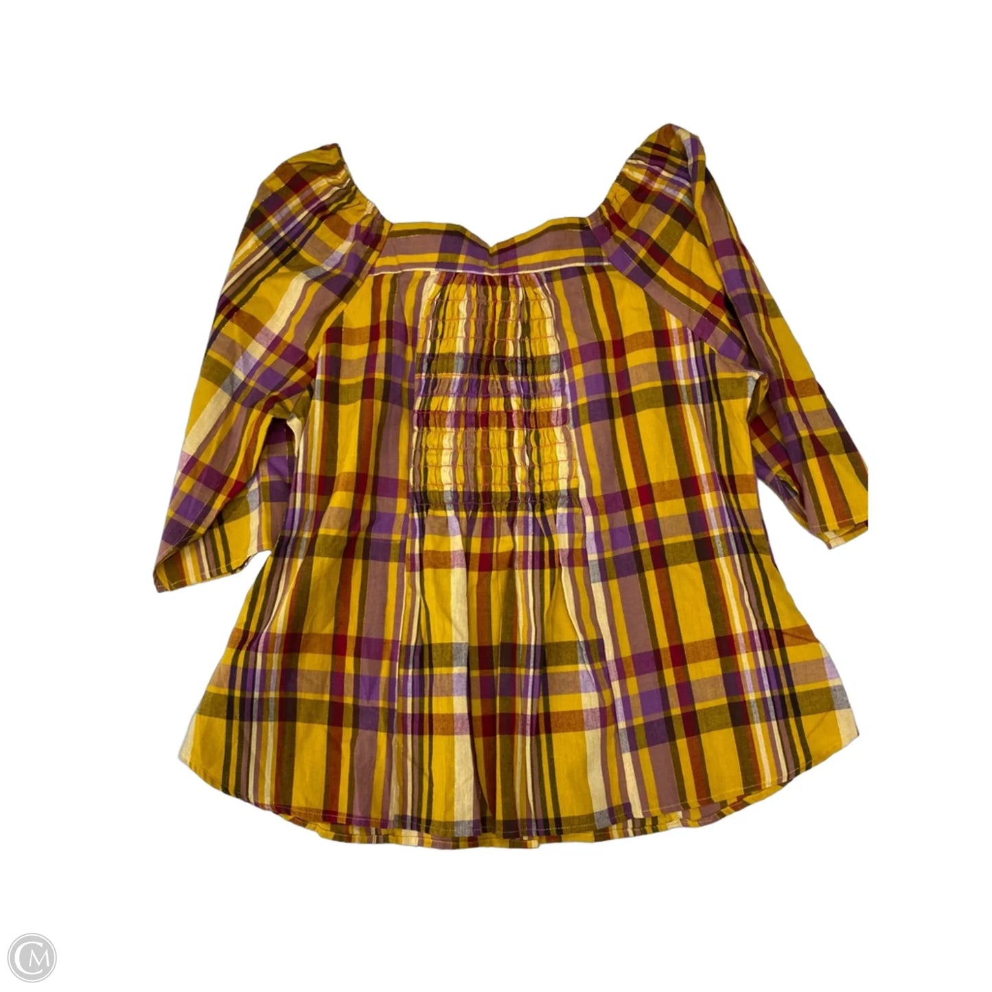 Top 3/4 Sleeve By Ashley Stewart In Plaid Pattern, Size: L